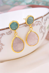 Amazonite & Pink Quartz Boucles d'oreilles